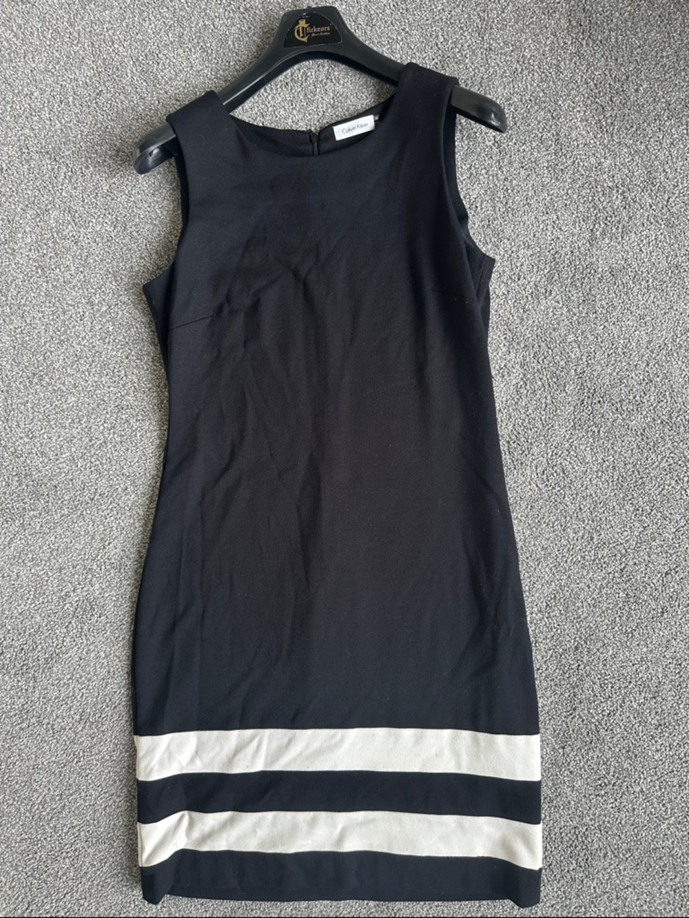 Calvin Klein Black Mini Dress with White Hem Stripes
